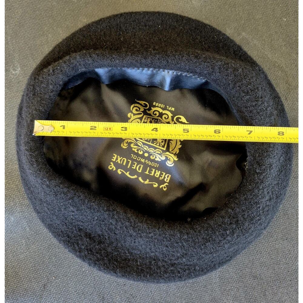 Vintage Beret De Luxe Black 100% Wool 10" WPL 10888 - Picture 5 of 9